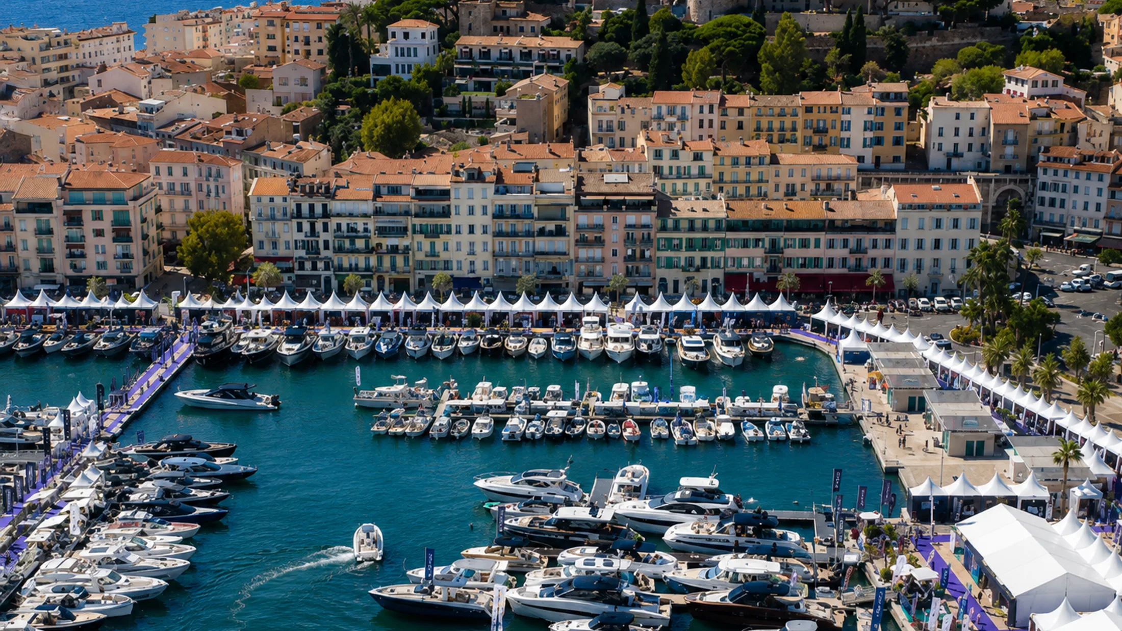 The Vieux Port of Cannes filled with boats during the Yachting Festival