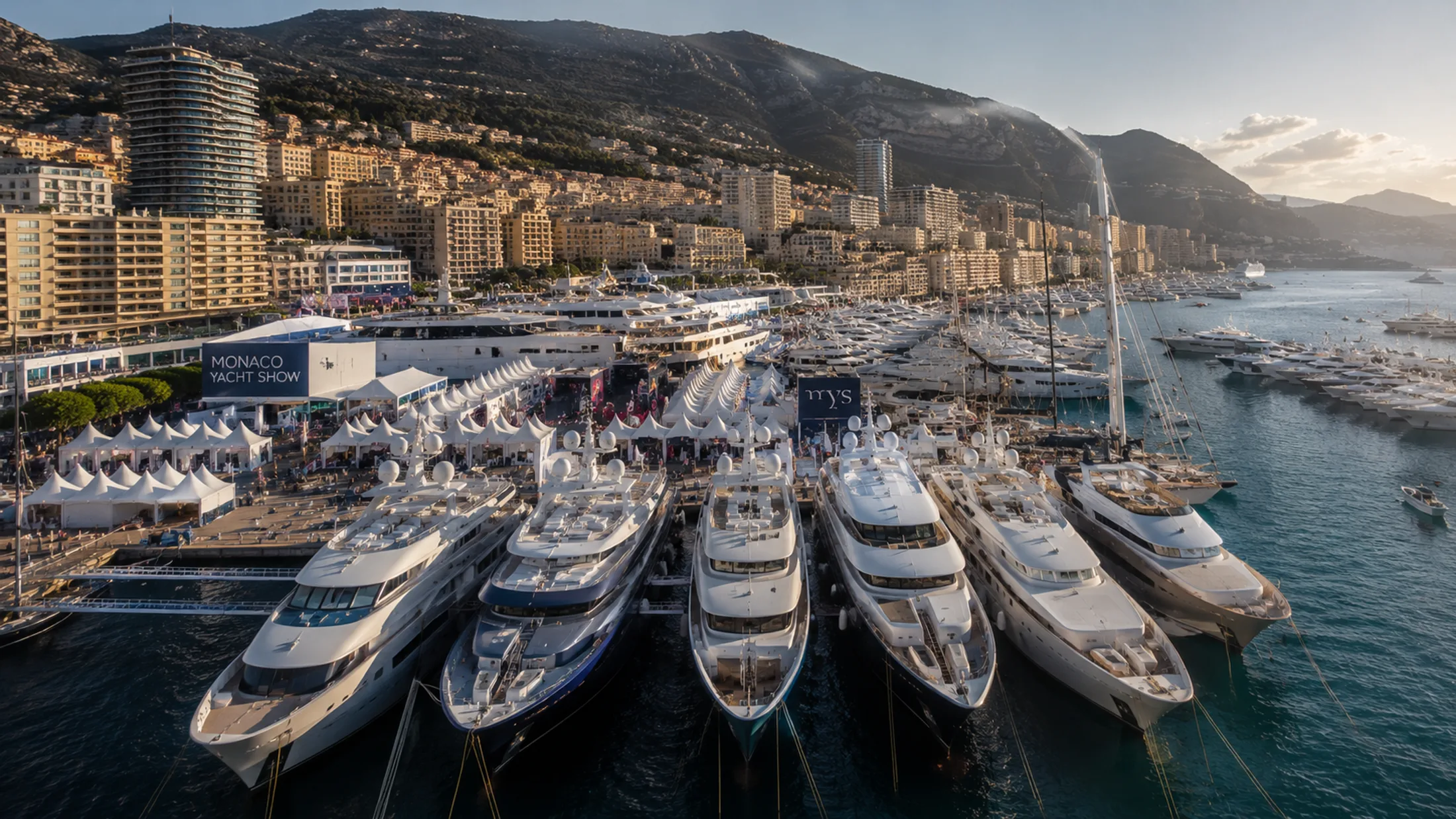Port Hercule, Monaco, packed with superyachts during the Monaco Yacht Show